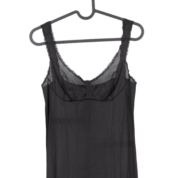 Sears VTG Black Full Slip Dress 32 Womens Lace Trim Adjustable Crepelon Long - Picture 2 of 8